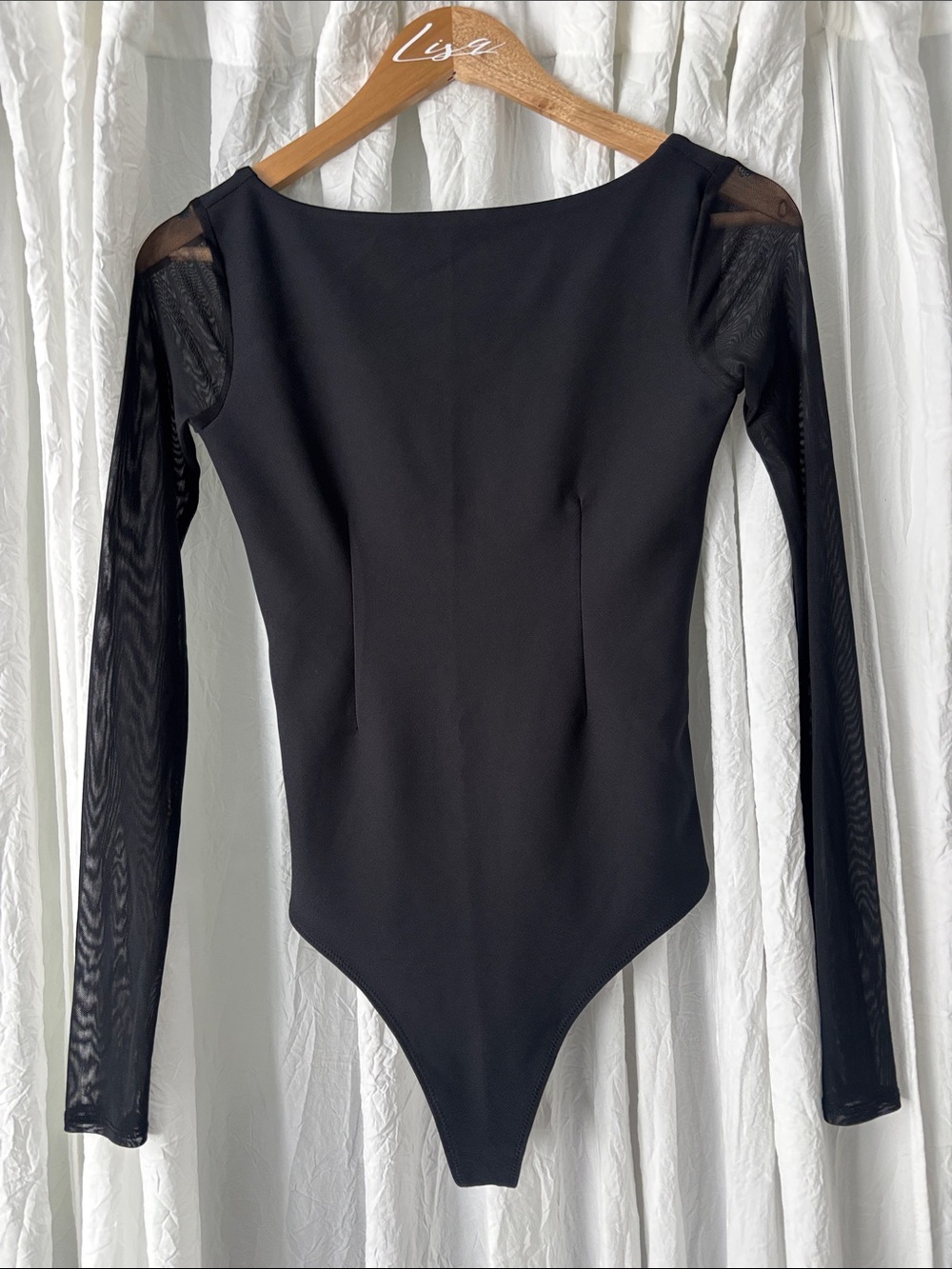 Abercrombie & Fitch Black Long-Sleeve Sheer-Sleeve Bodysuit